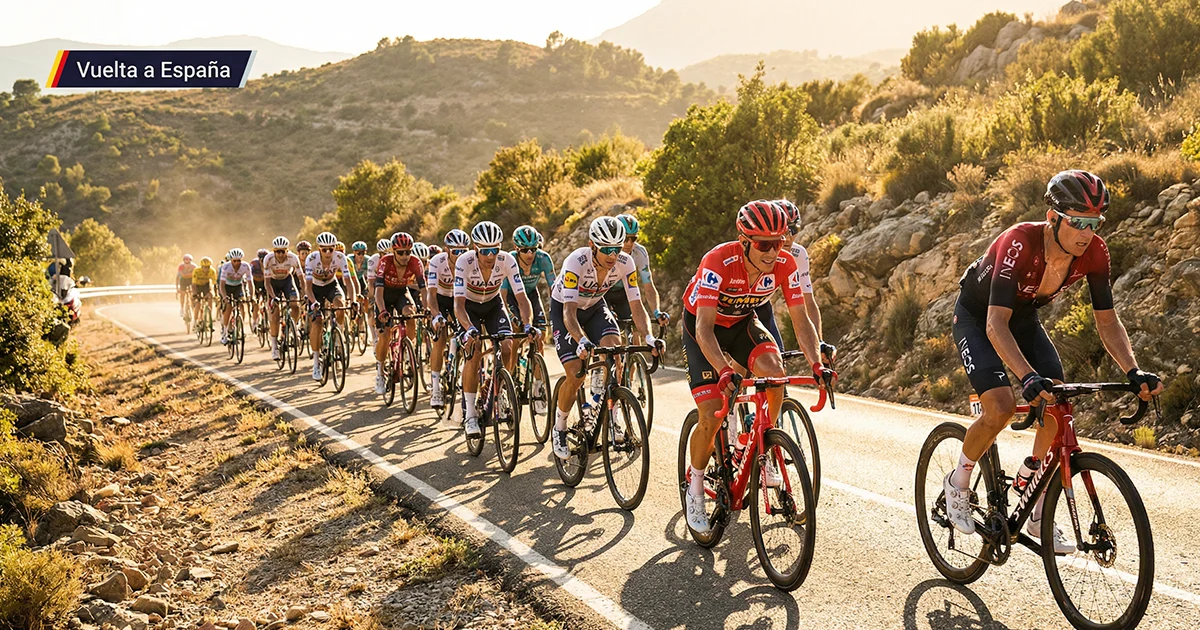 Pelotón del Giro de Italia ascendiendo un puerto dolomítico con cumbres nevadas al fondo